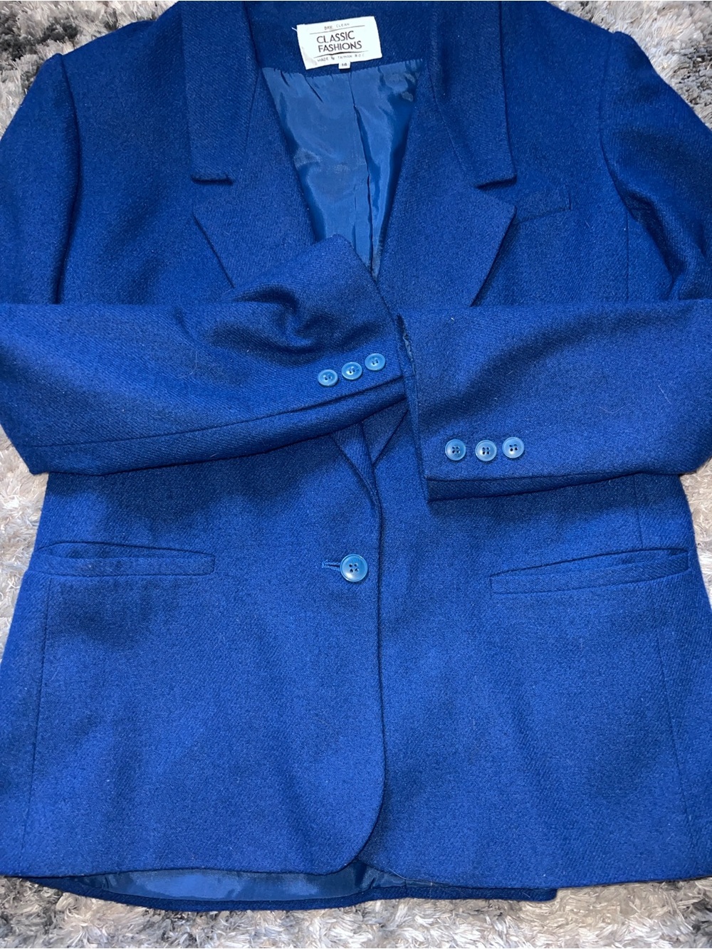Vintage Women's Royal Blue Single-Button Blazer Classic Fashions 14 Wool Blend